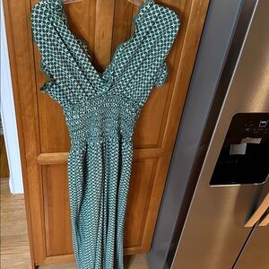 Max Studio Green and White Patterned jumpsuit size L